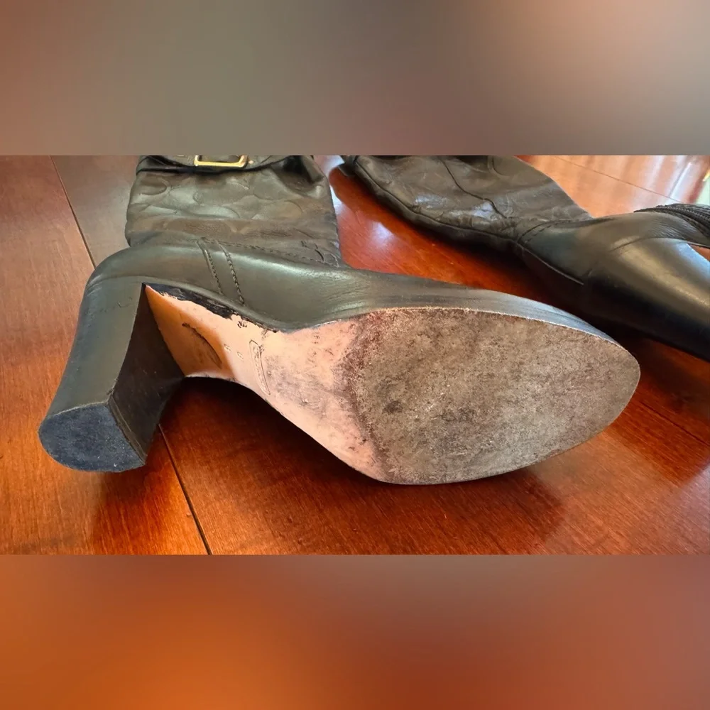 COACH Meadow Q220 Italy Signature Embossed Tall Black Leather Boots - Picture 9 of 13